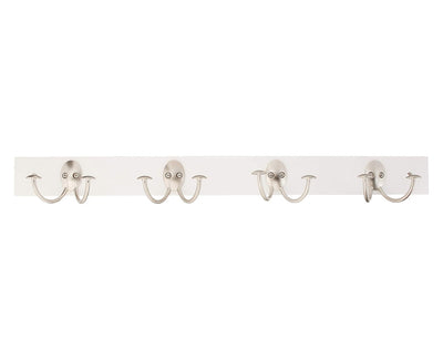 Double Hook Wood Rack - White and Nickel