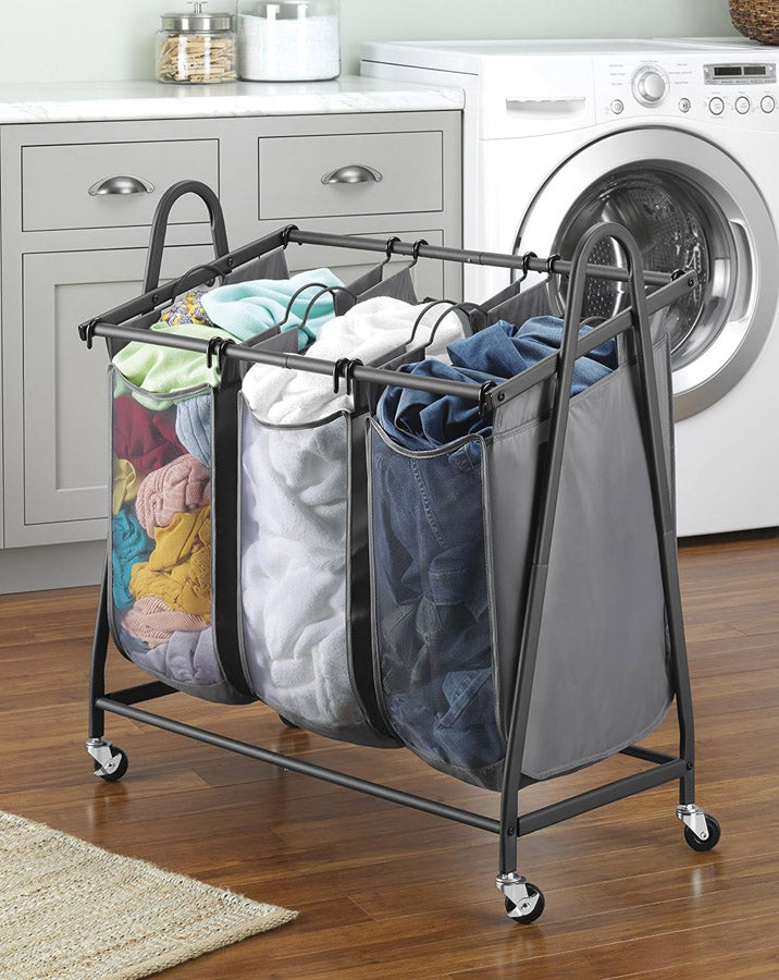 Three-Bag Rolling Laundry Sorter - Gunmetal