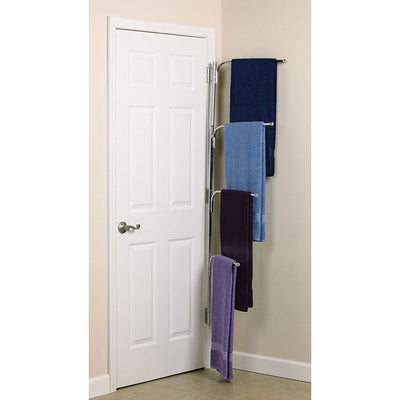 Hinge-It Clutter Buster Door Towel Rack - Silver