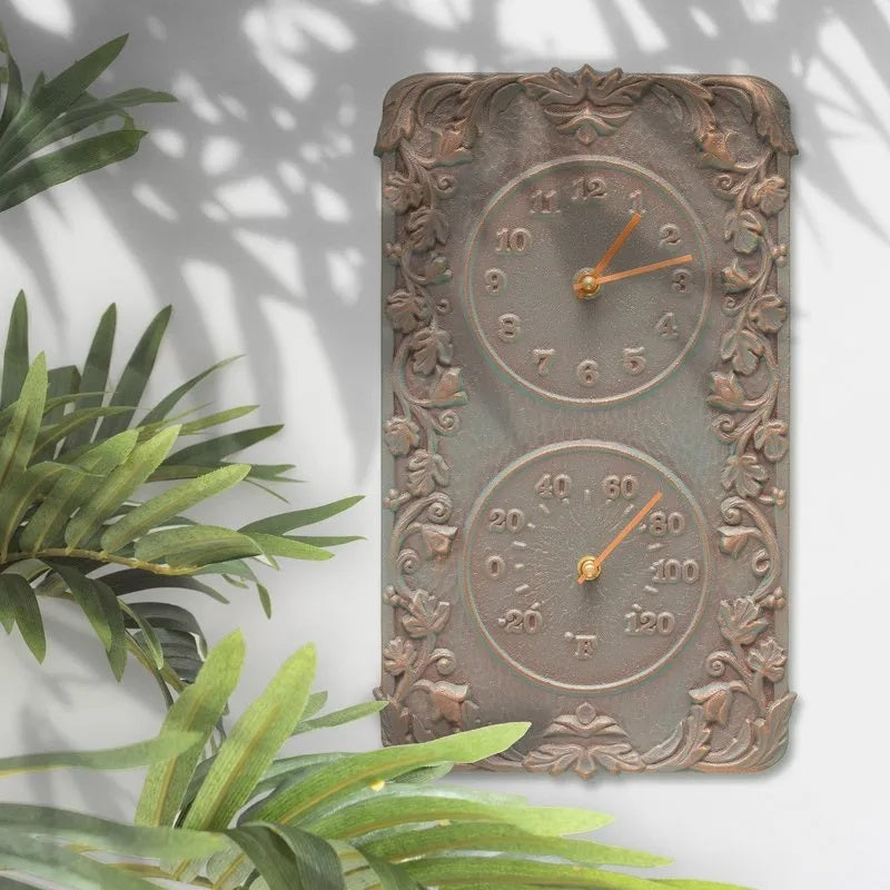 Acanthus Outdoor Thermometer and Clock