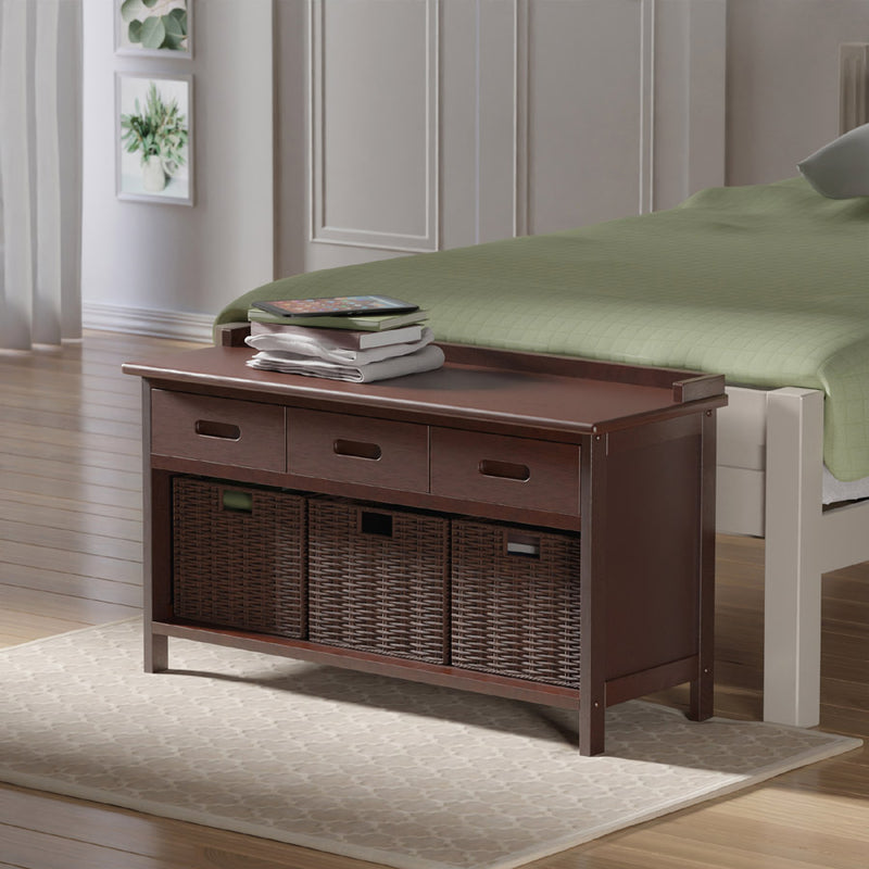 Adriana Storage Bench with 3 Wicker Baskets - Walnut