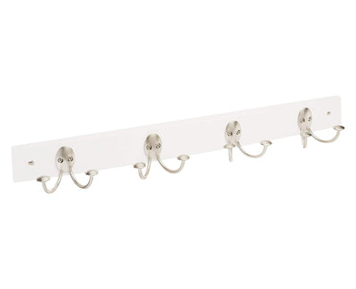 Double Hook Wood Rack - White and Nickel