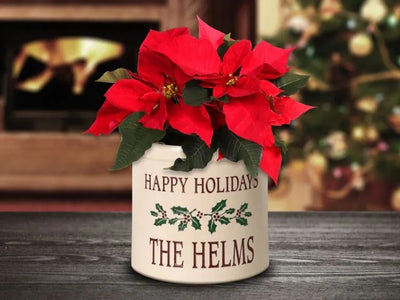 Personalized Holiday Holly Stoneware Crock
