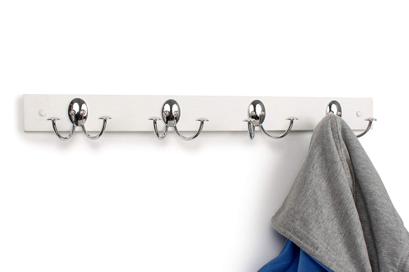 Double Hook Wood Rack - White - Chrome