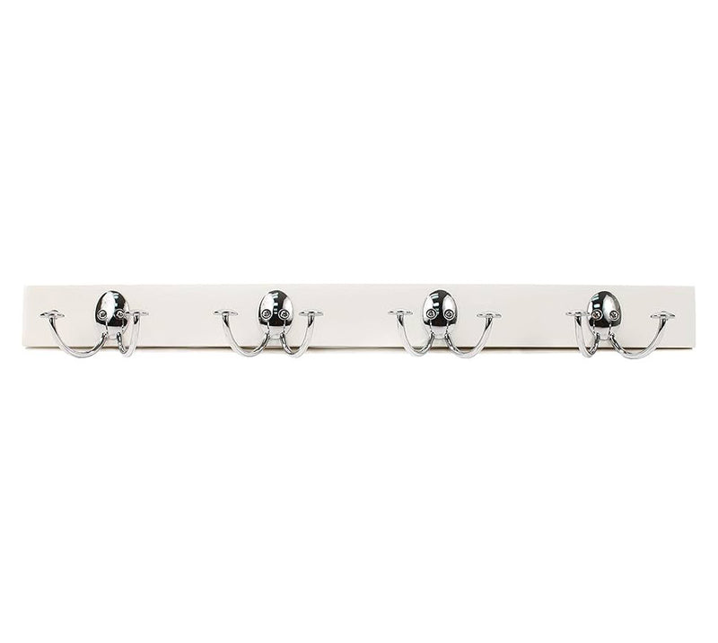 Double Hook Wood Rack - White - Chrome