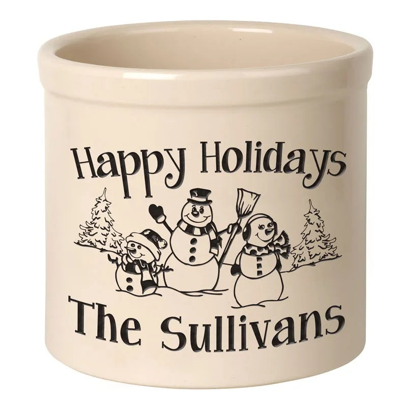 Personalized Snowman Family Stoneware Crock