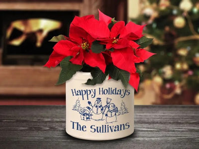 Personalized Snowman Family Stoneware Crock