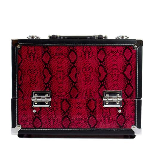 7 Compartment Makeup Case- Red Snakeskin