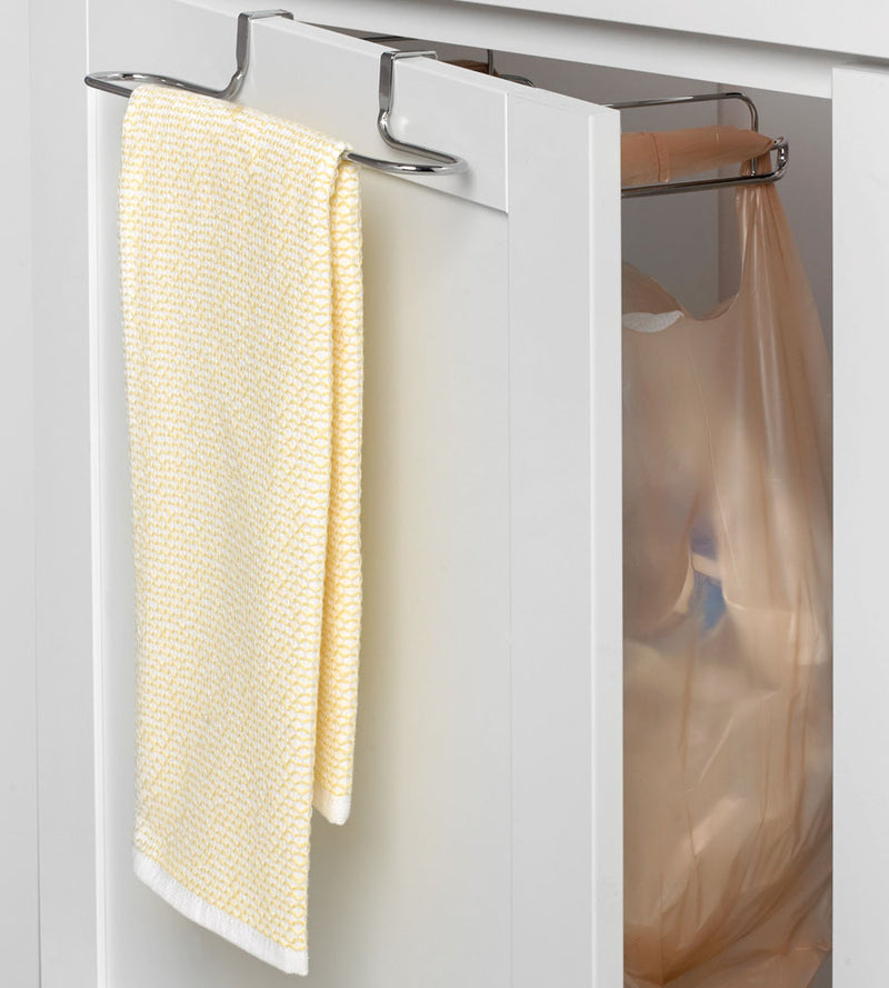 Cabinet Door Grocery Bag Holder with Towel Bar