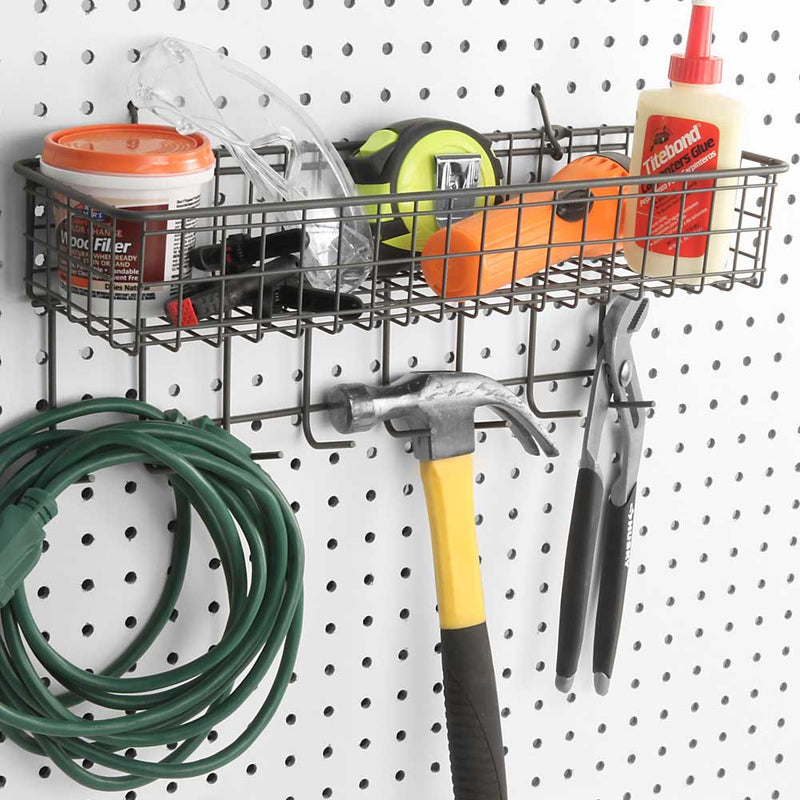 Pegboard Basket and Hook Station