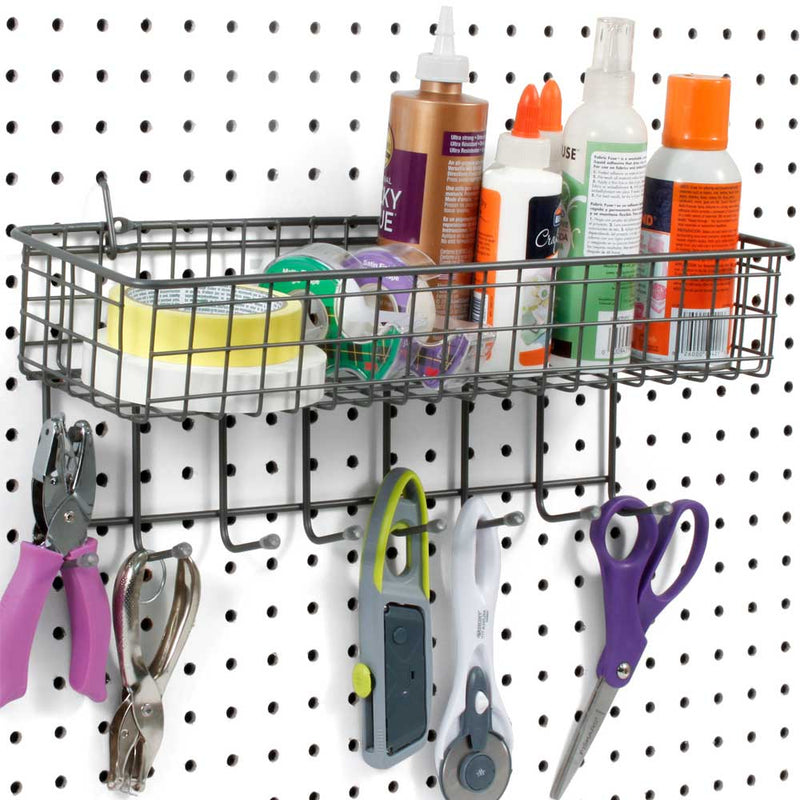 Pegboard Basket and Hook Station